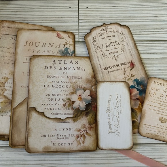 Junk Journal Cards Ephemera Pocket Cards Paris Florals scrapbooking handmade - Picture 9 of 9